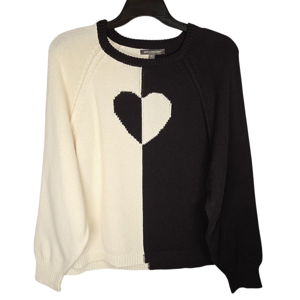 Kate & Mallory Women's Heart Print Colorblock Knit Sweater XL New Feminine Chic